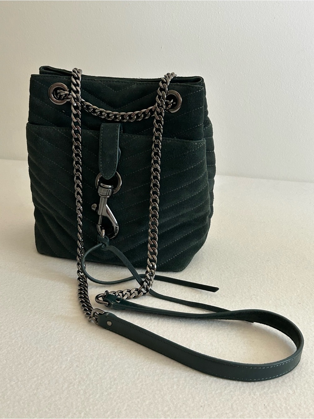 Rebecca Minkoff Edie Quilted suede leather Bucket Bag - dark green